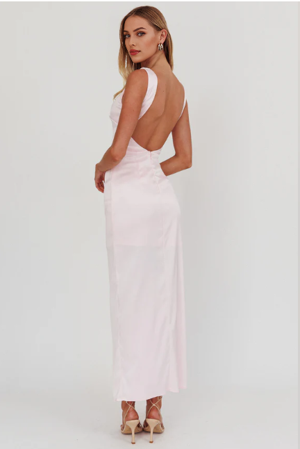Robe Weitese à encolure bateau et fente longue rose, dos ouvert, longueur cheville, robe de bal
